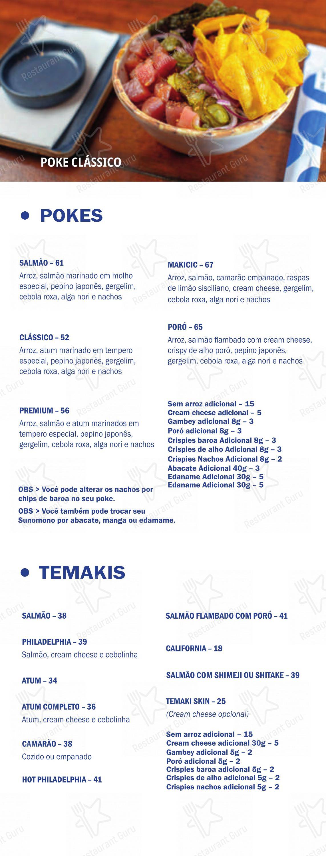 Menu bar para Oki Oki Gávea em Rio de Janeiro