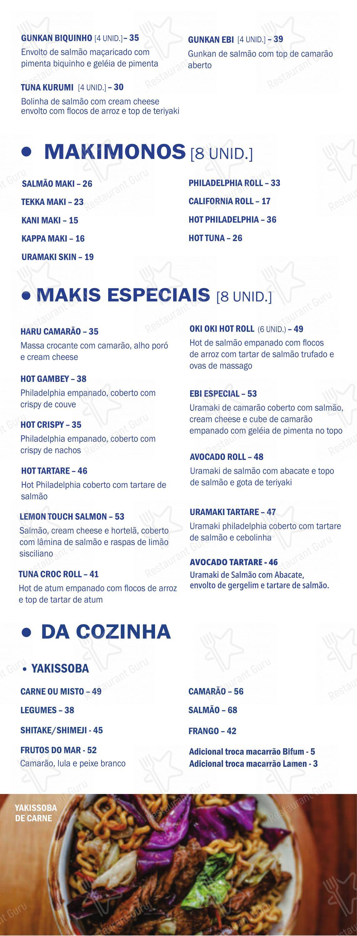 Menu bar para Oki Oki Gávea em Rio de Janeiro
