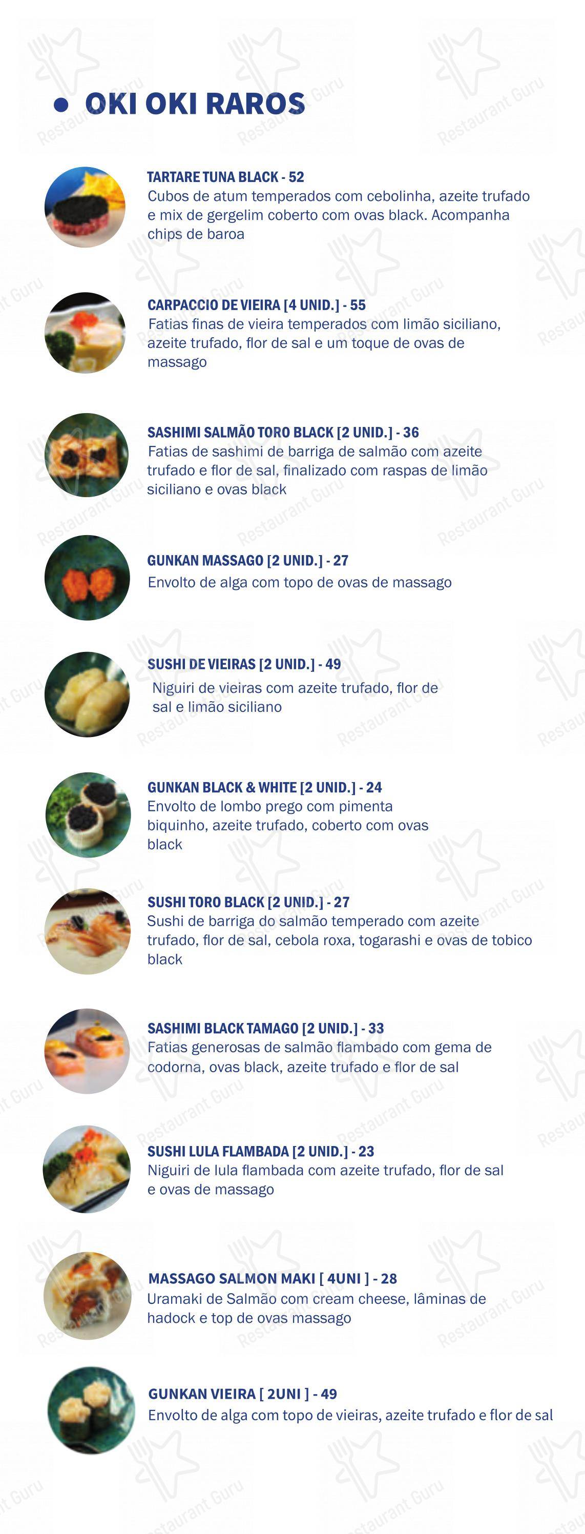 Menu bar para Oki Oki Gávea em Rio de Janeiro