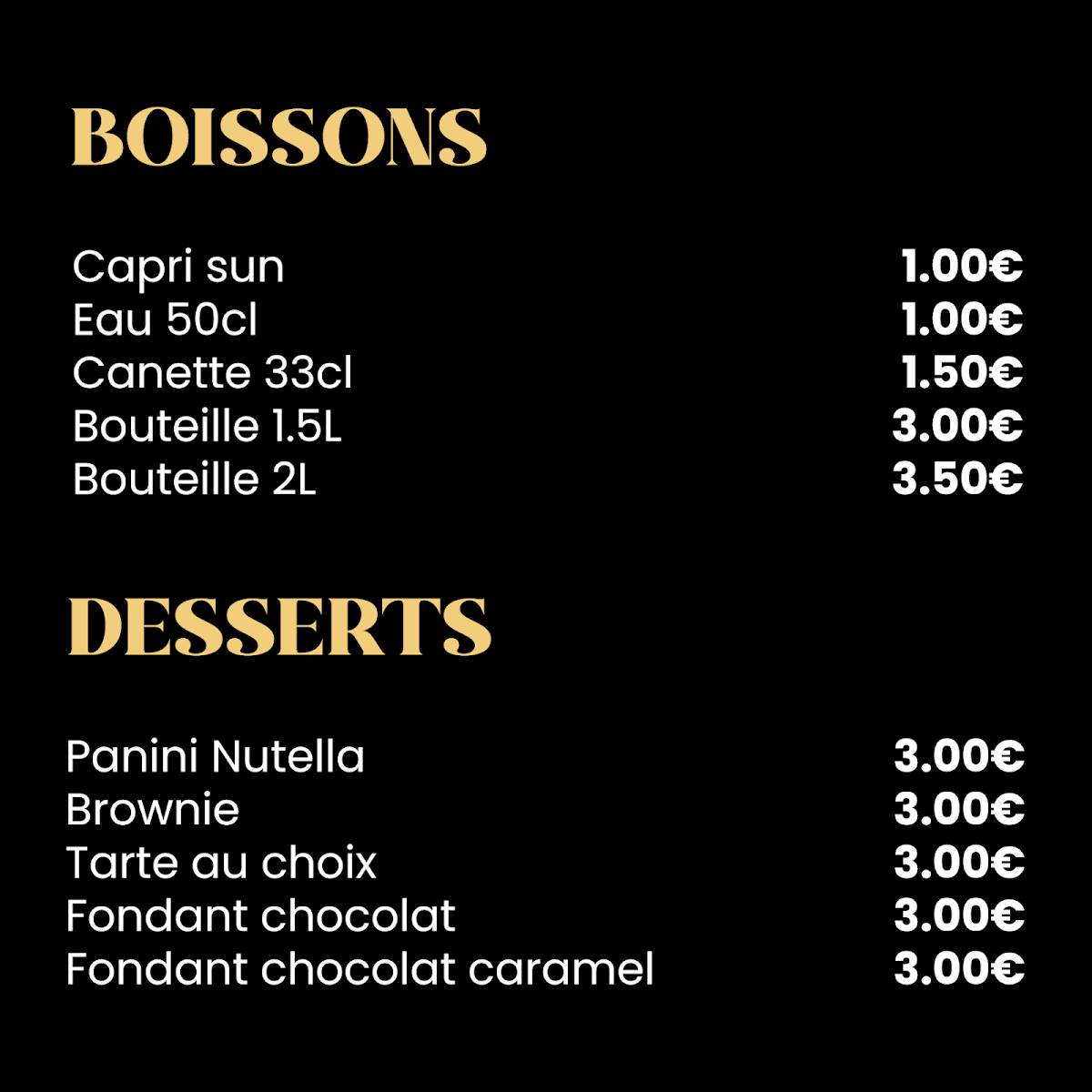 Menu de One Pizz