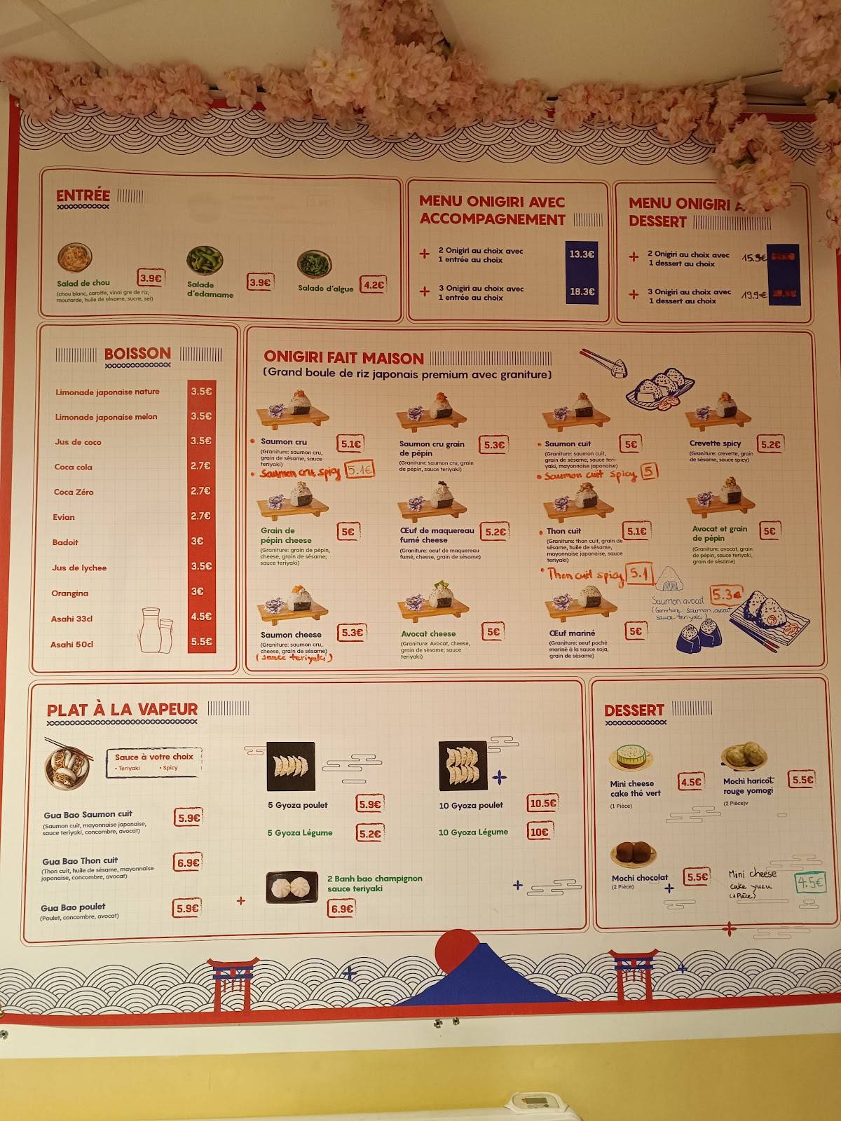 Menu de Oni-Oni ( Onigiri et Bubble tea )