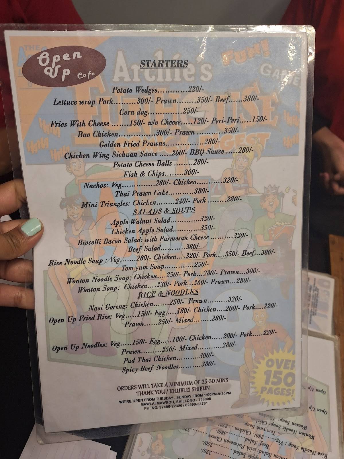 Open Up Cafe menu