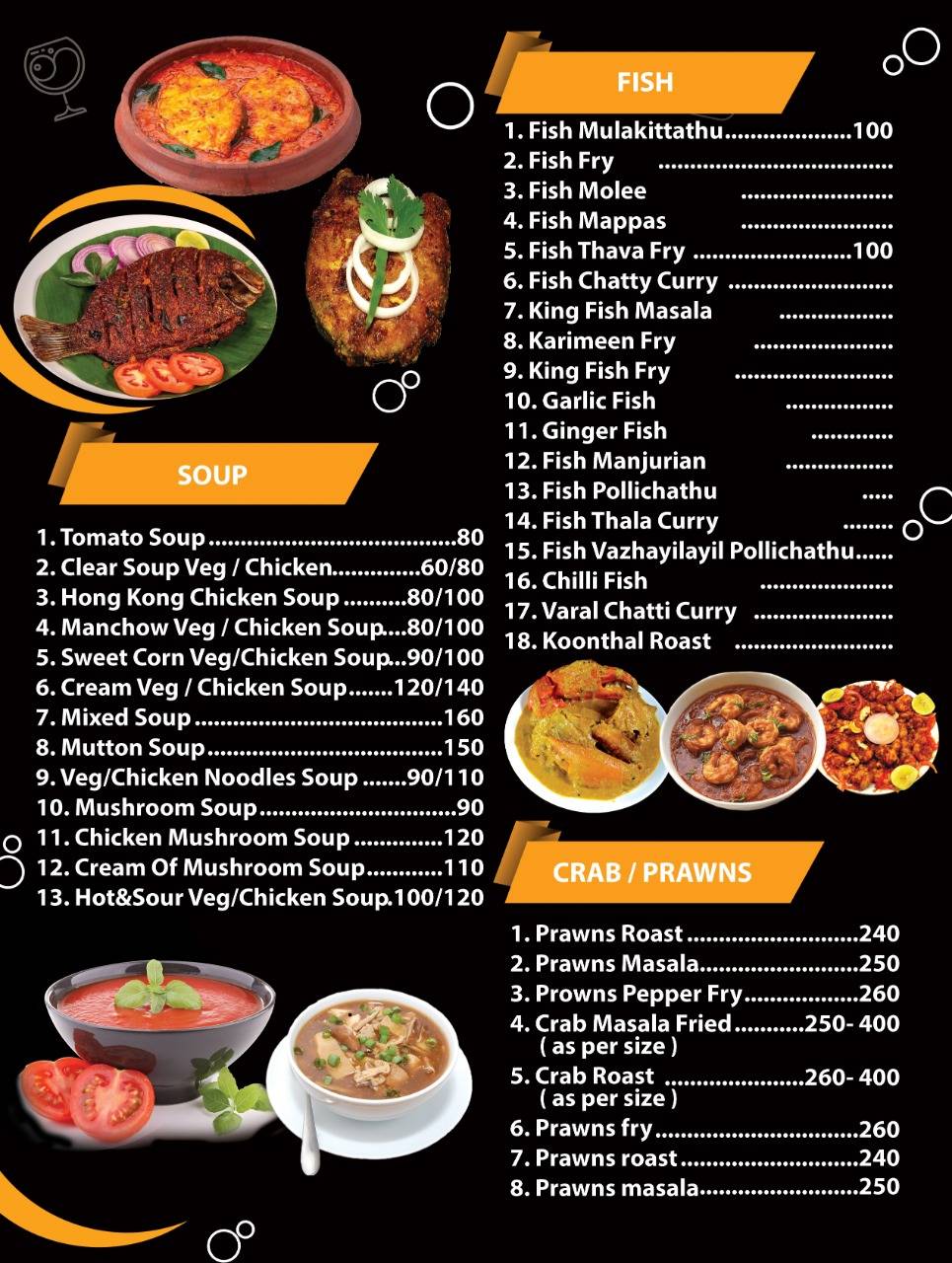 Orange Live Restaurant, Kattanam menu