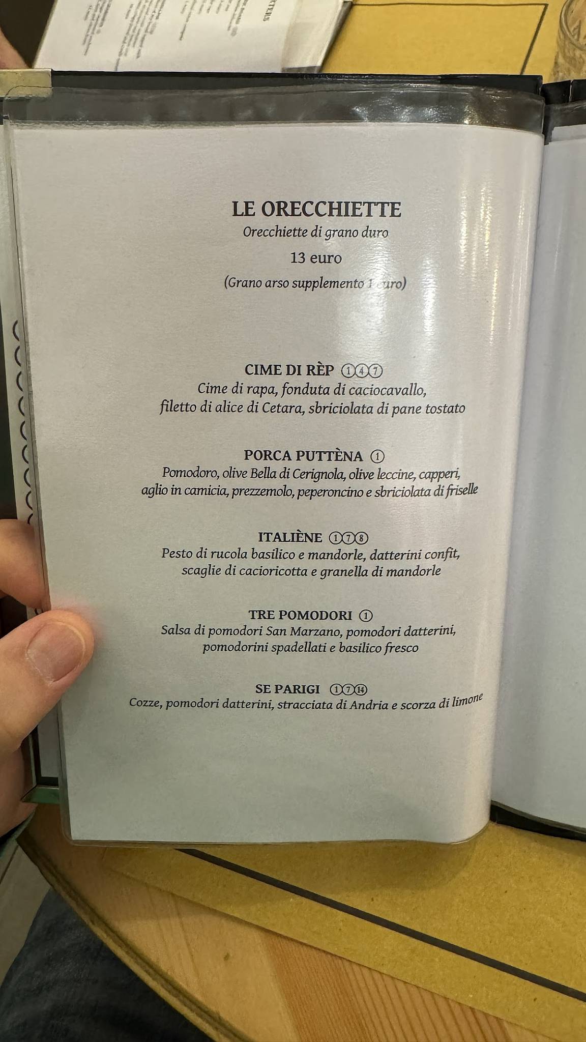 Menu di Orecchietteria Banfi 