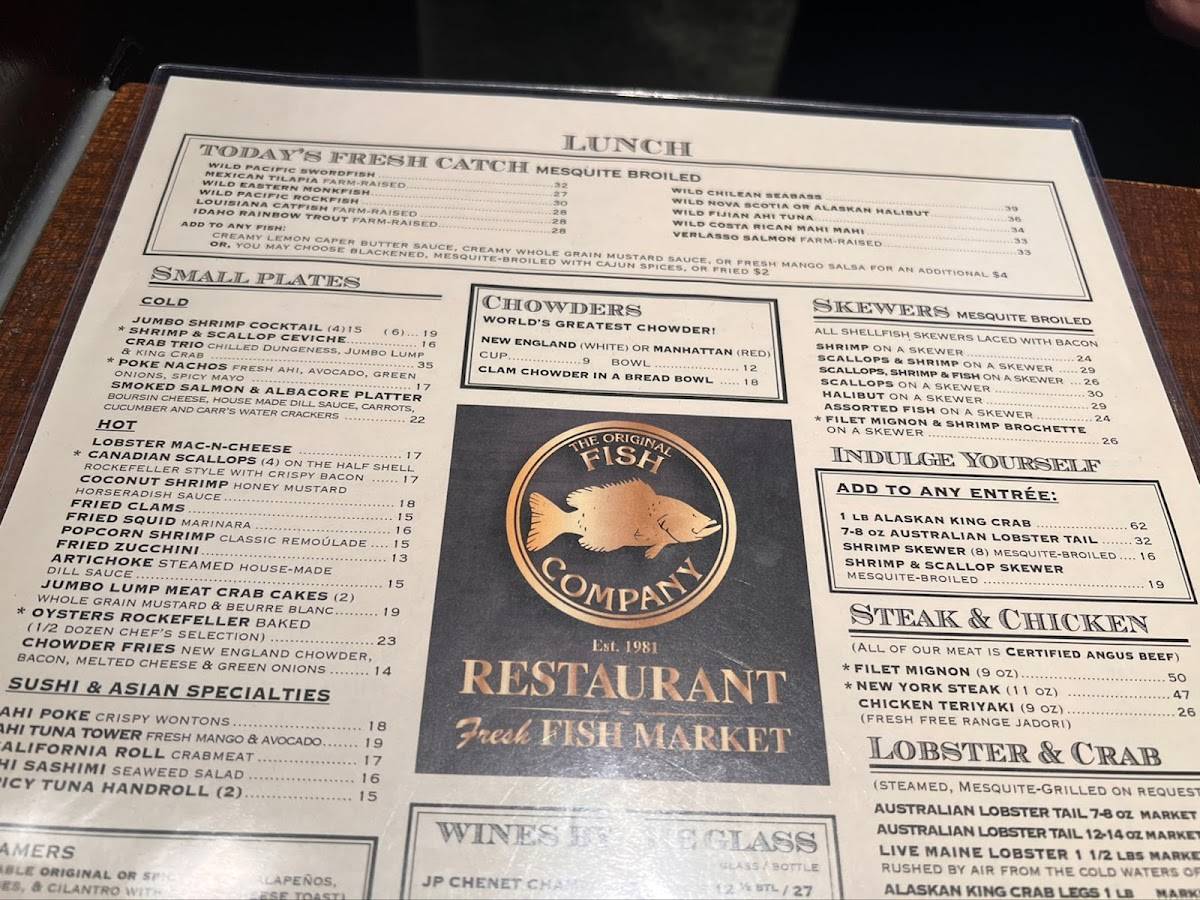 Menu at Original Fish Co. restaurant, Los Alamitos