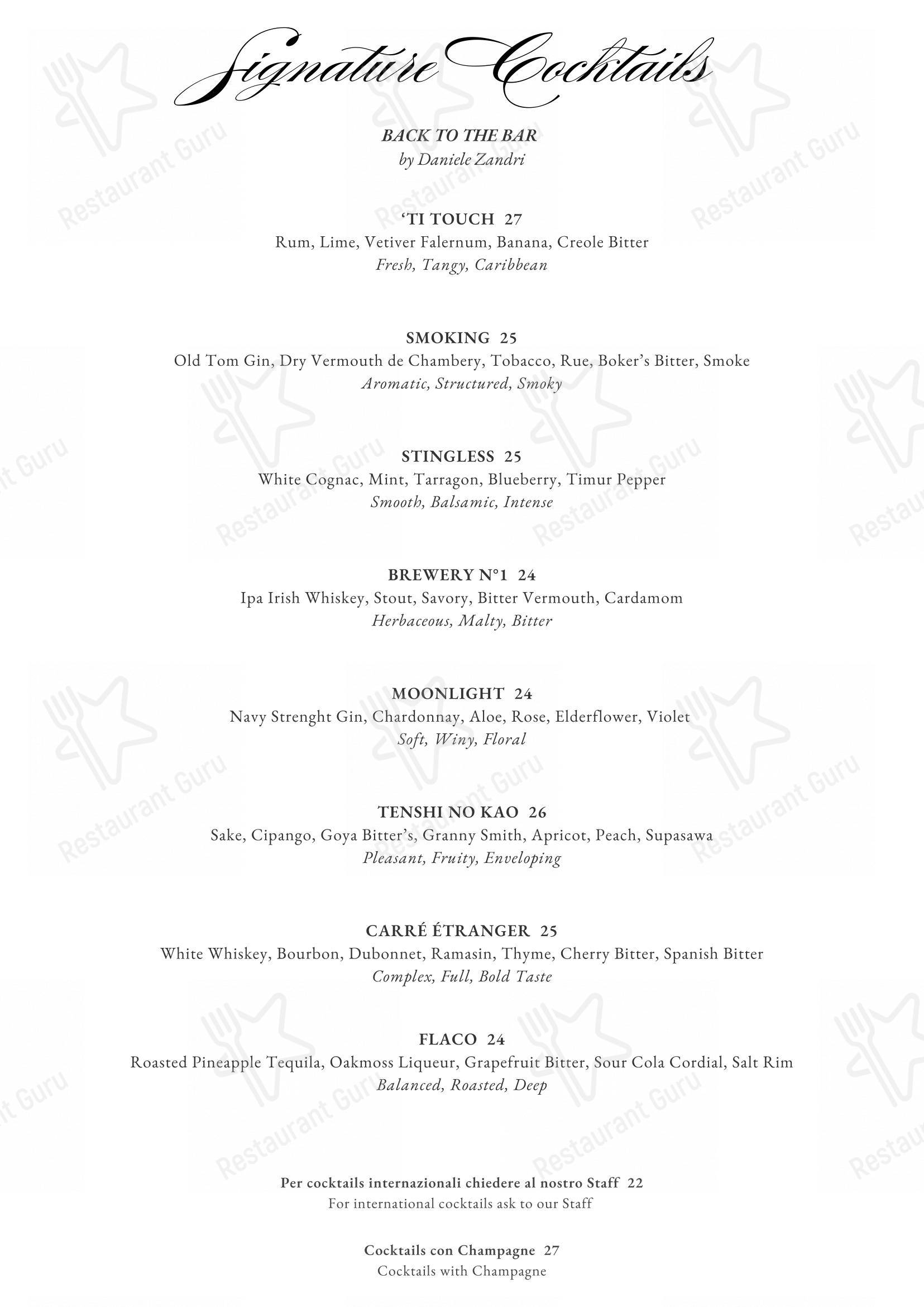Oro Bistrot in Roma - Menu bar