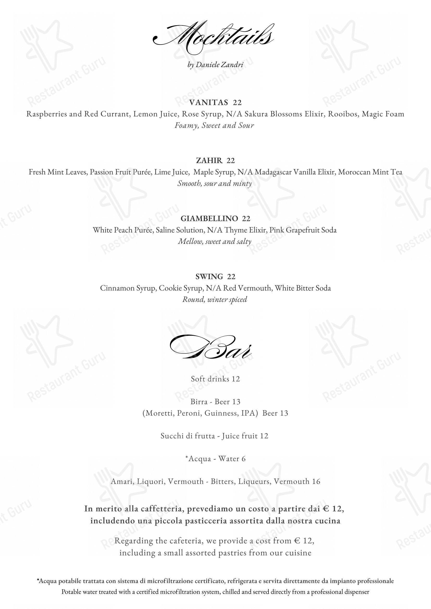 Menu di Oro Bistrot - Menu bar