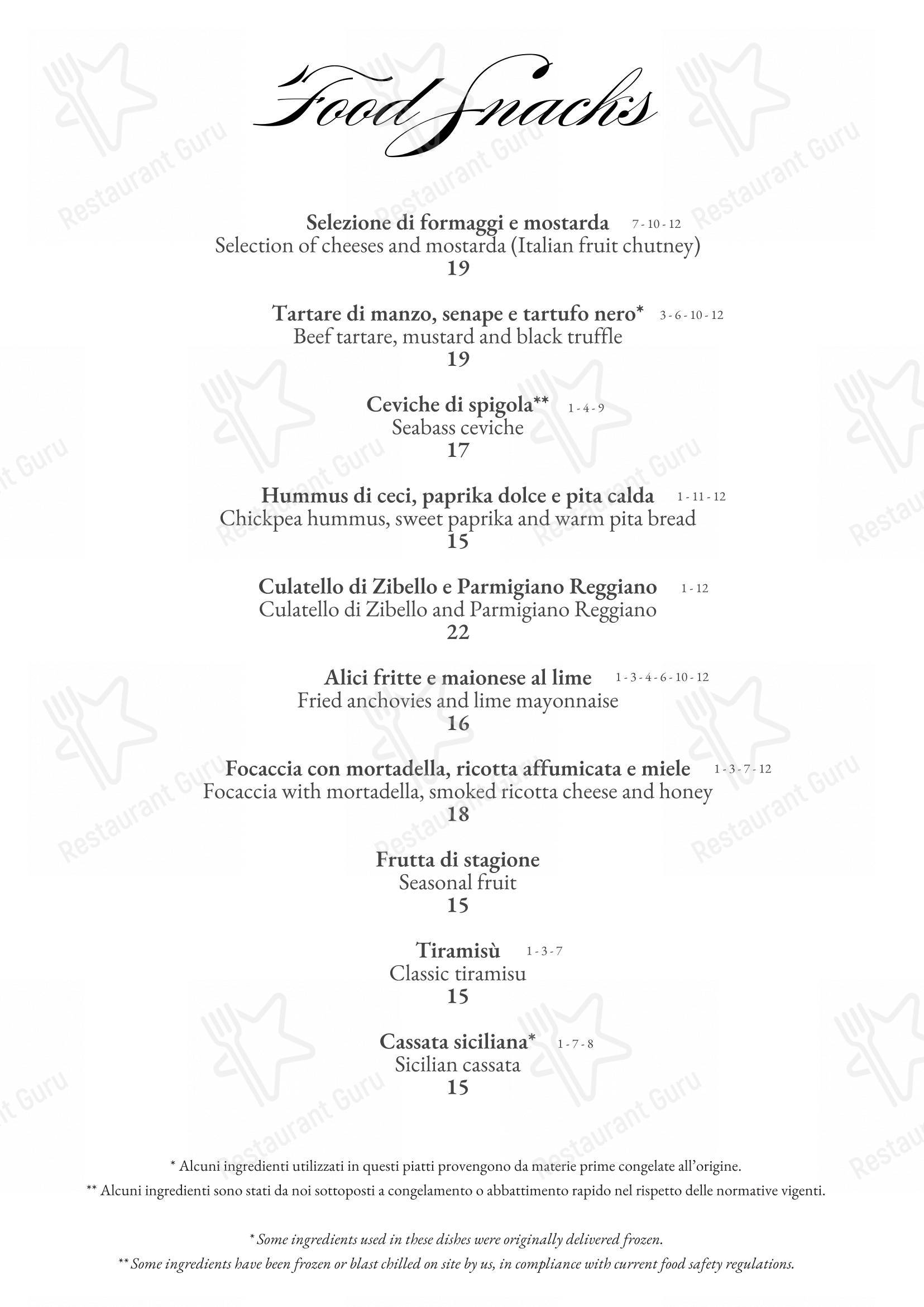 Menu bar per Oro Bistrot in Roma
