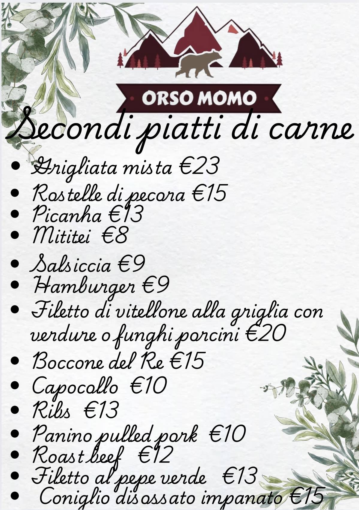 Menu di Orso Momo 