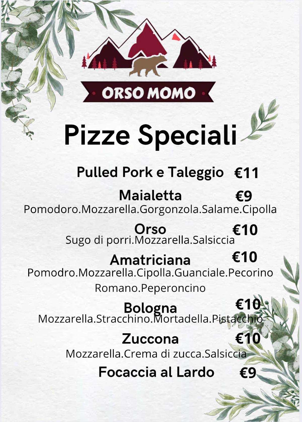 Menu di Orso Momo 