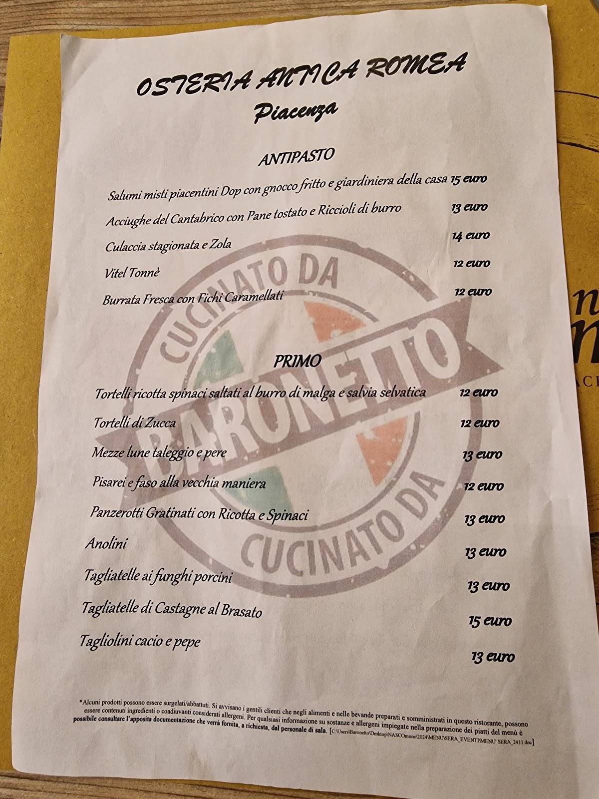Menu di Osteria Antica Romea 