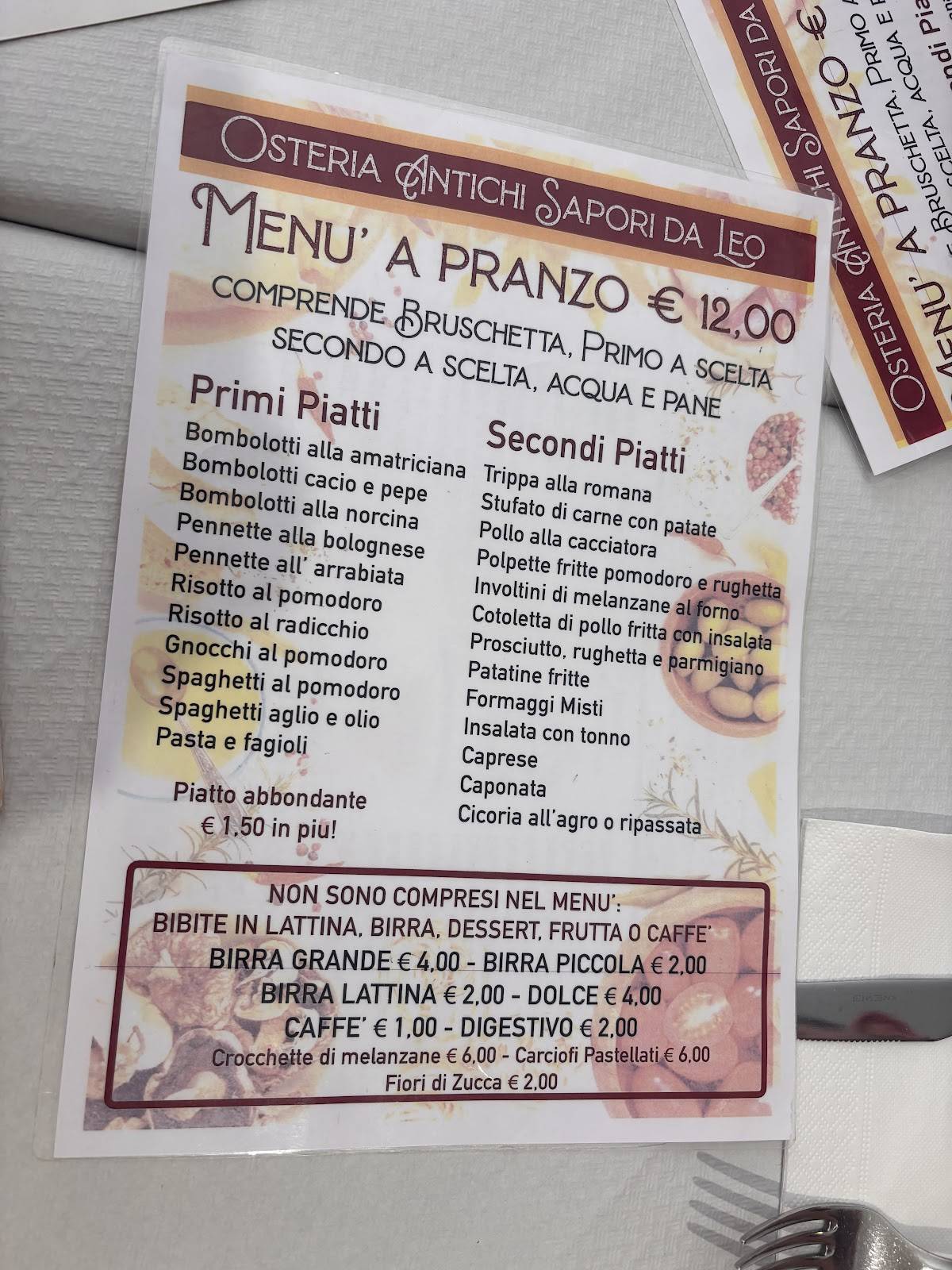 Menu di Osteria Antichi Sapori 