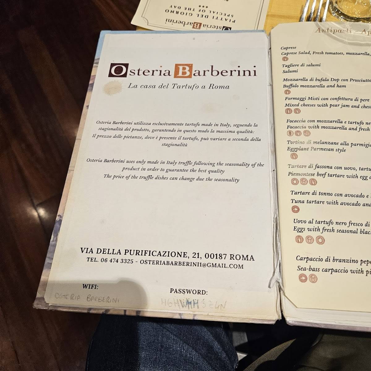 Menu di Osteria Barberini 