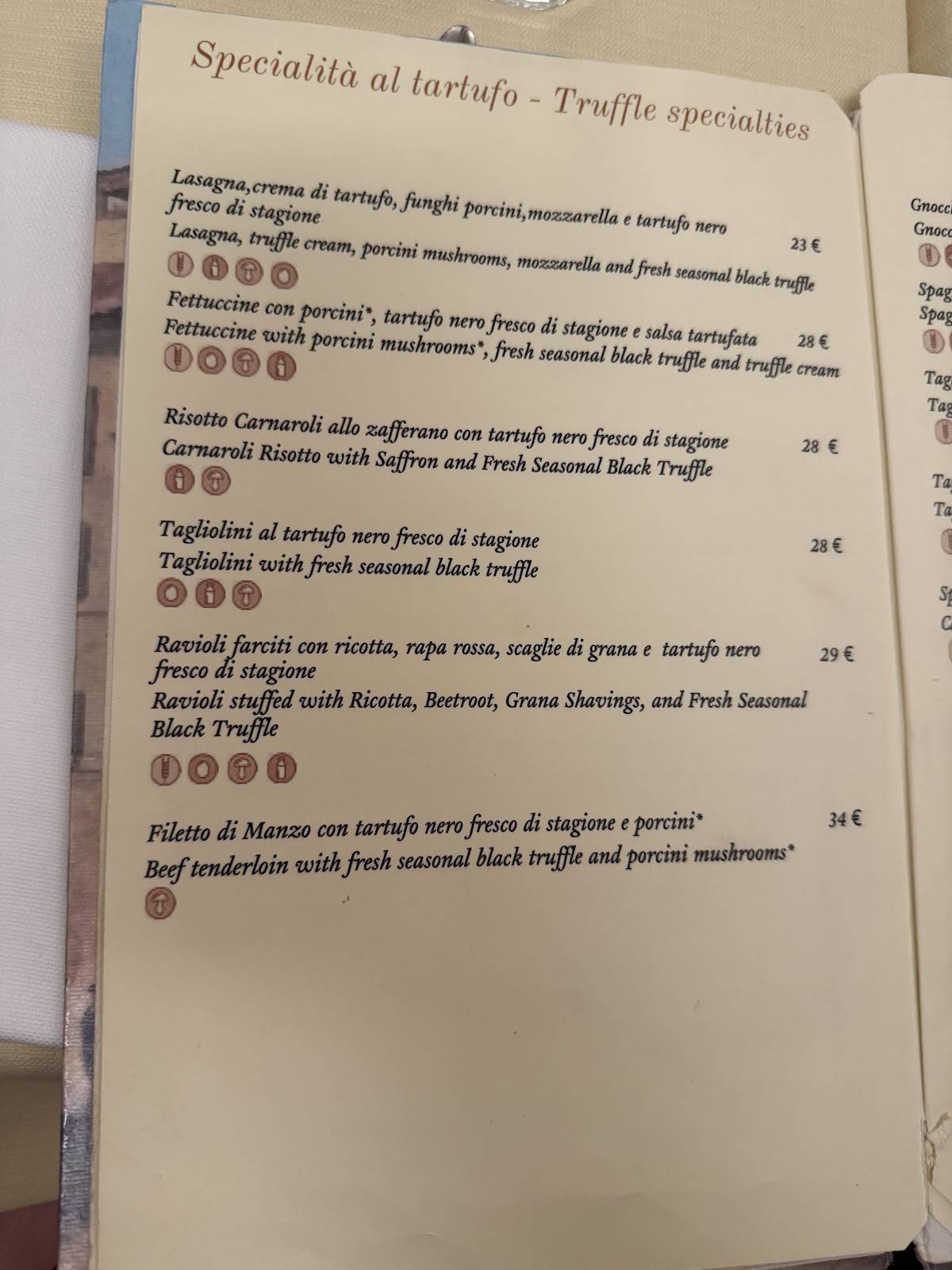 Menu de Osteria Barberini