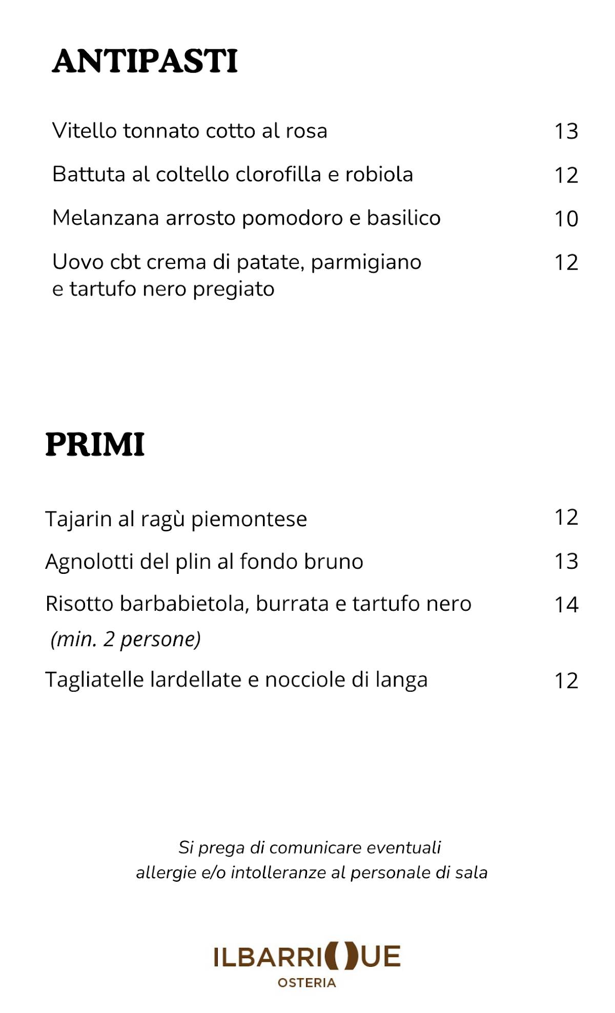 Menu di Osteria Il Barrique 