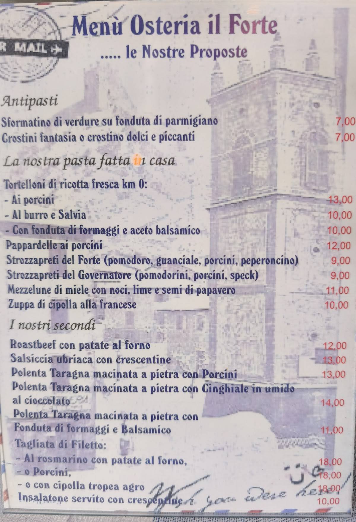 Menu di Osteria Il Forte 