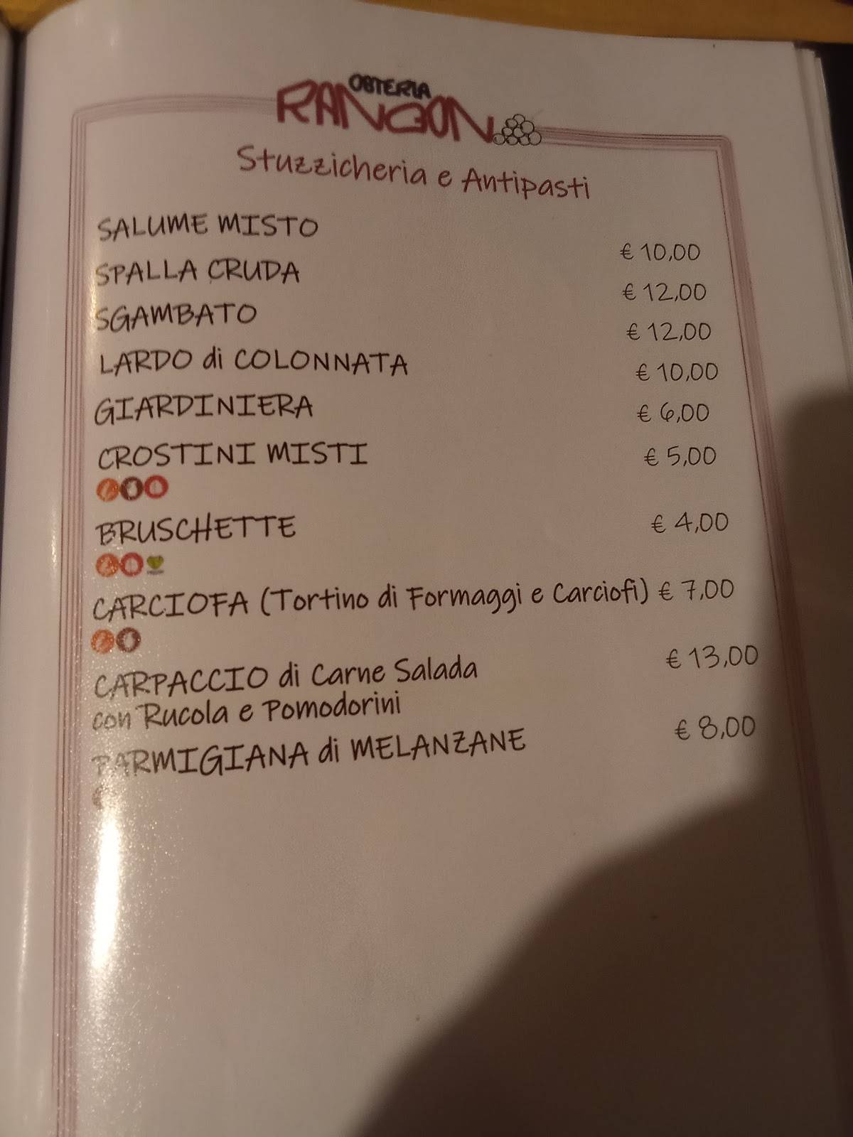 Menu di Osteria Rangon 