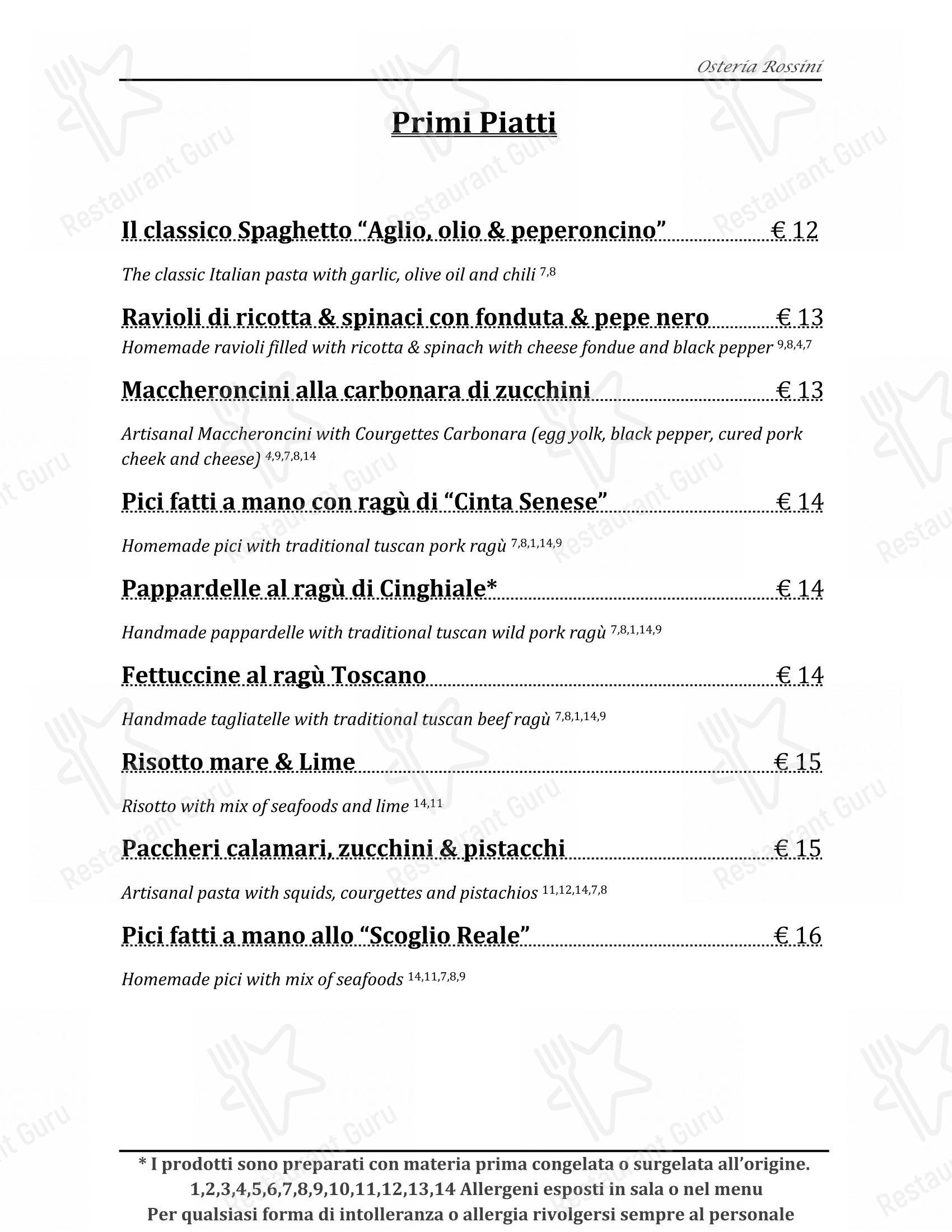 Menu di Osteria Rossini - Menu