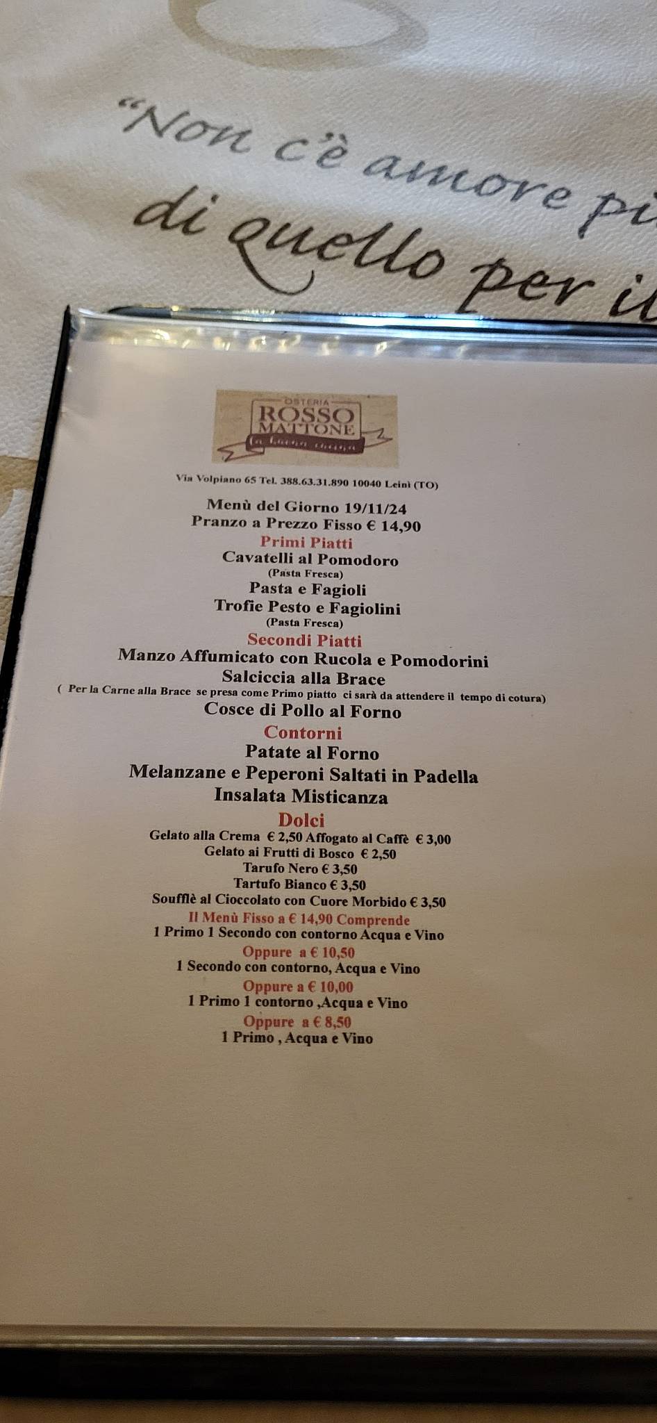 Menu di Osteria Rossomattone 