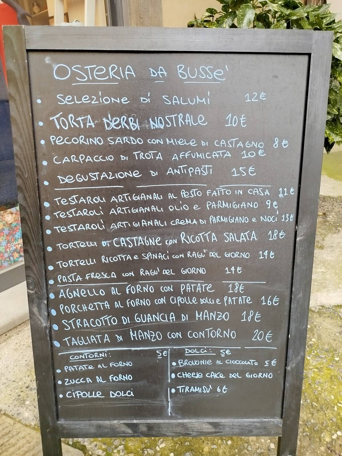 Menu di Osteria da Bussé 1930 