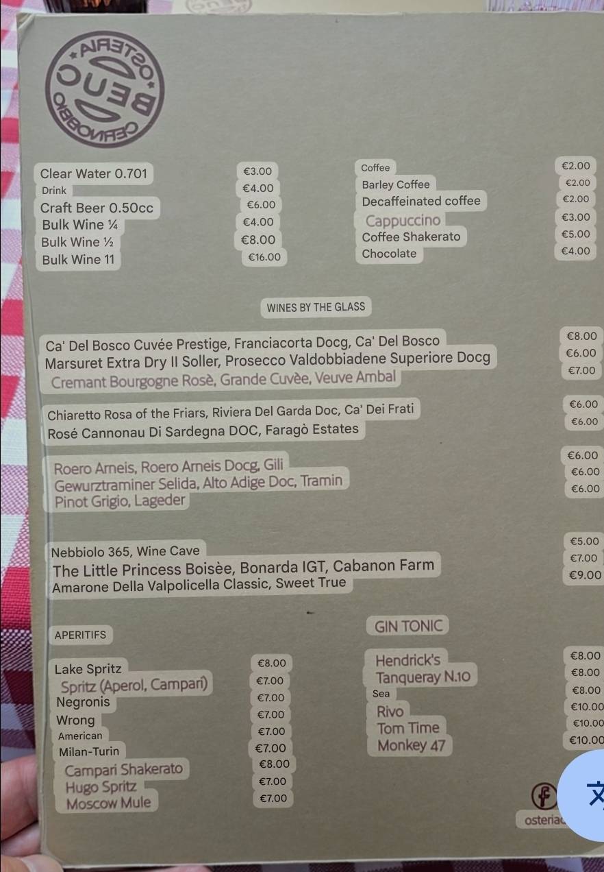 Menu di Osteria del Beuc 