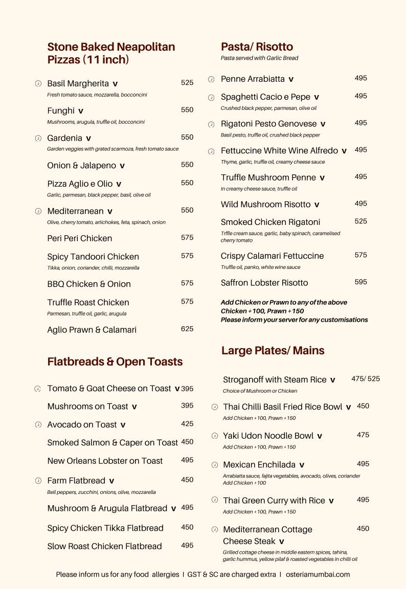 Òsteria menu