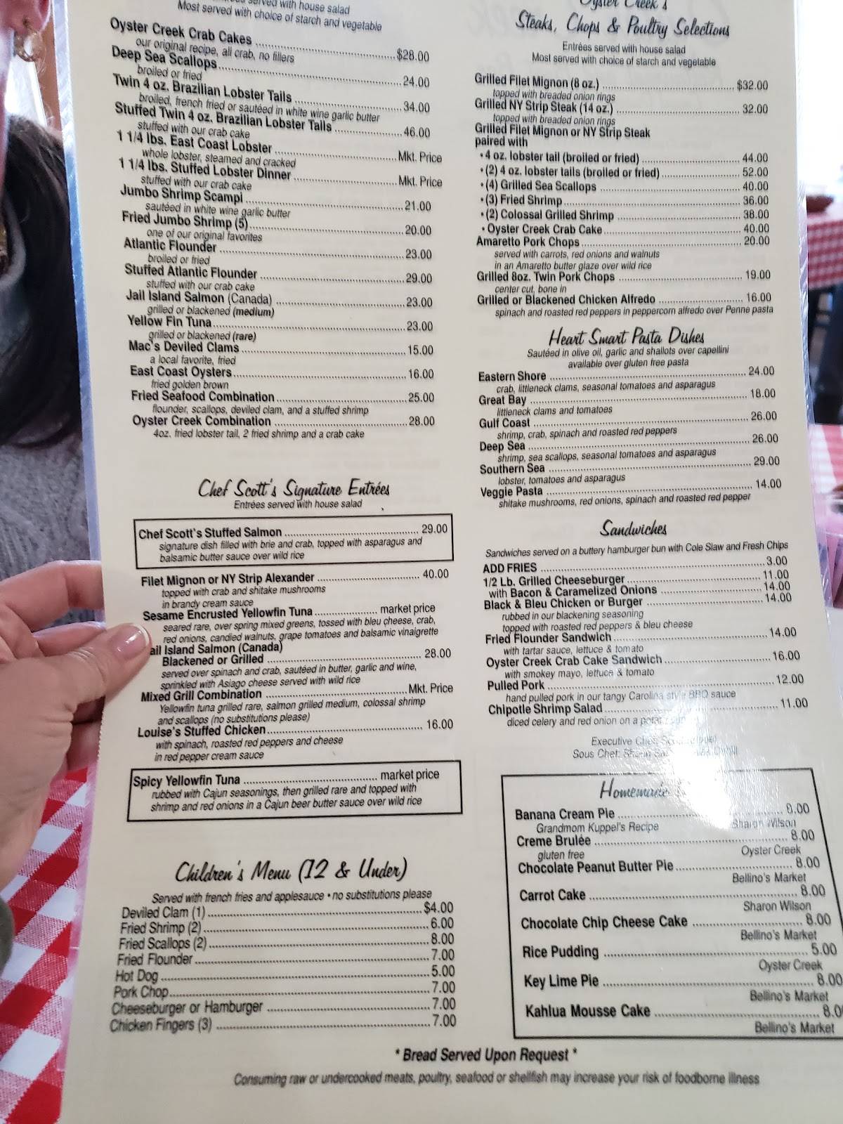 Menu at Oyster Creek Restaurant And Boat Bar, Galloway