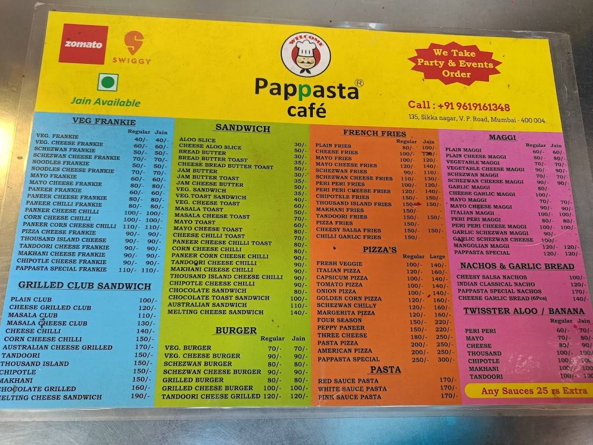 PAPPASTA CAFE menu