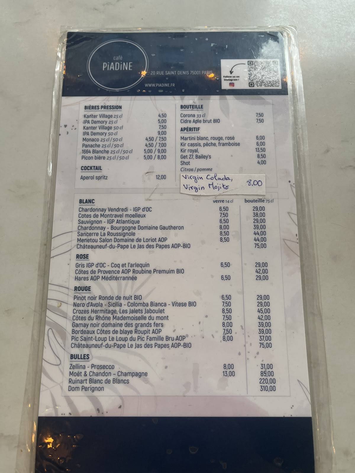 Menu de Café PIADiNE