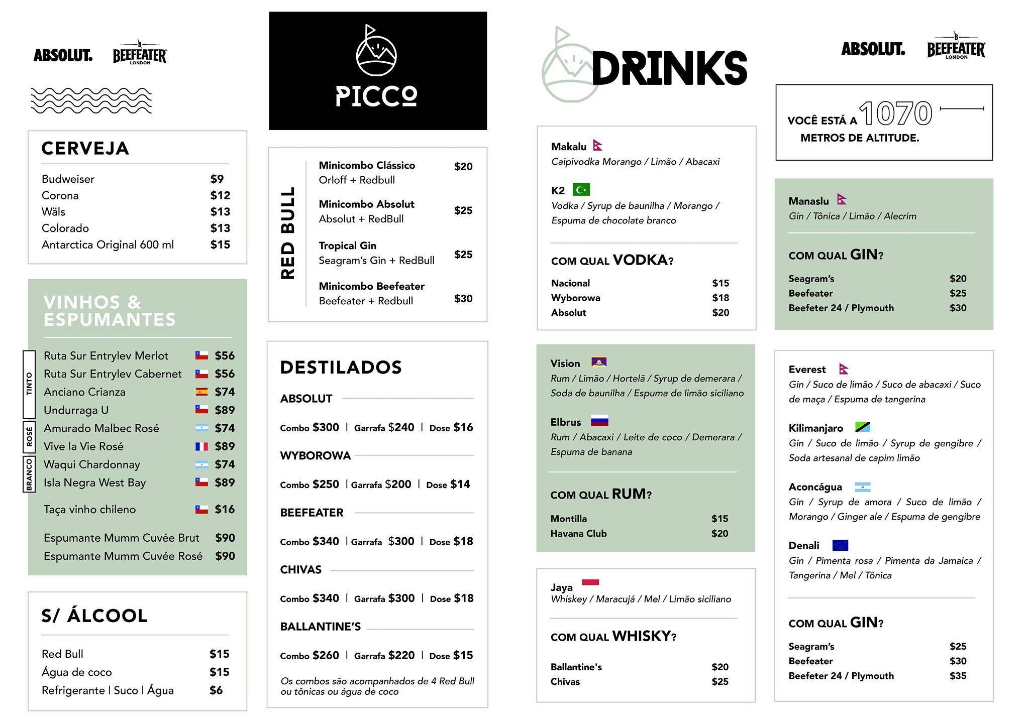 Picco SkyBar & Food cardápio