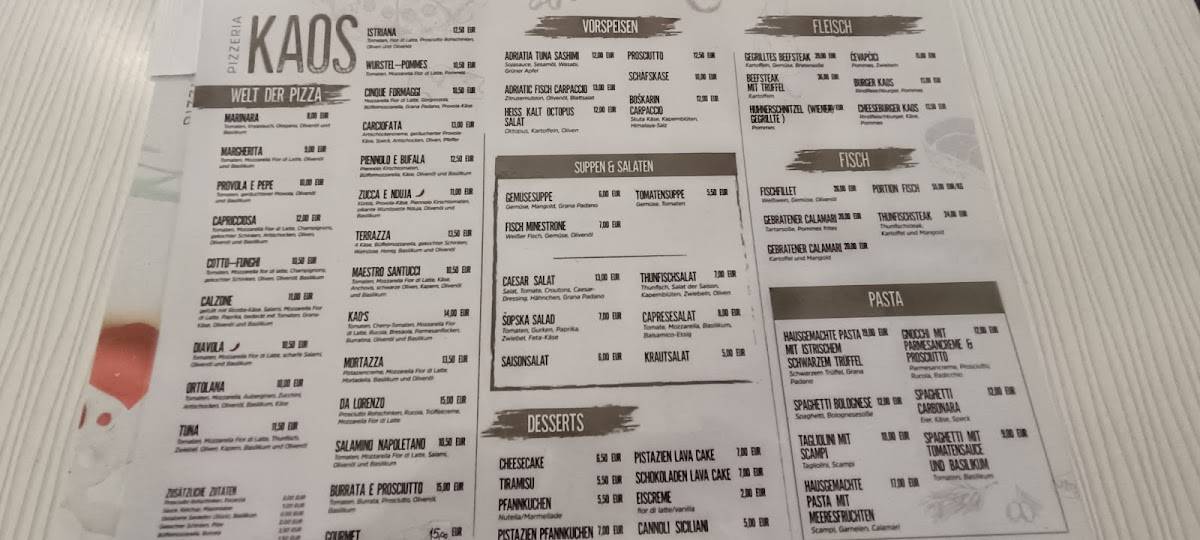 Menu di PIZZERIA KAOS 