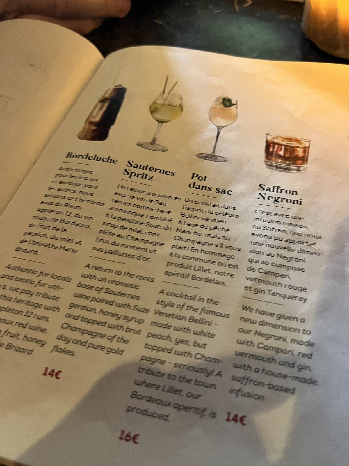 Menu de Restaurant Point Rouge Bordeaux