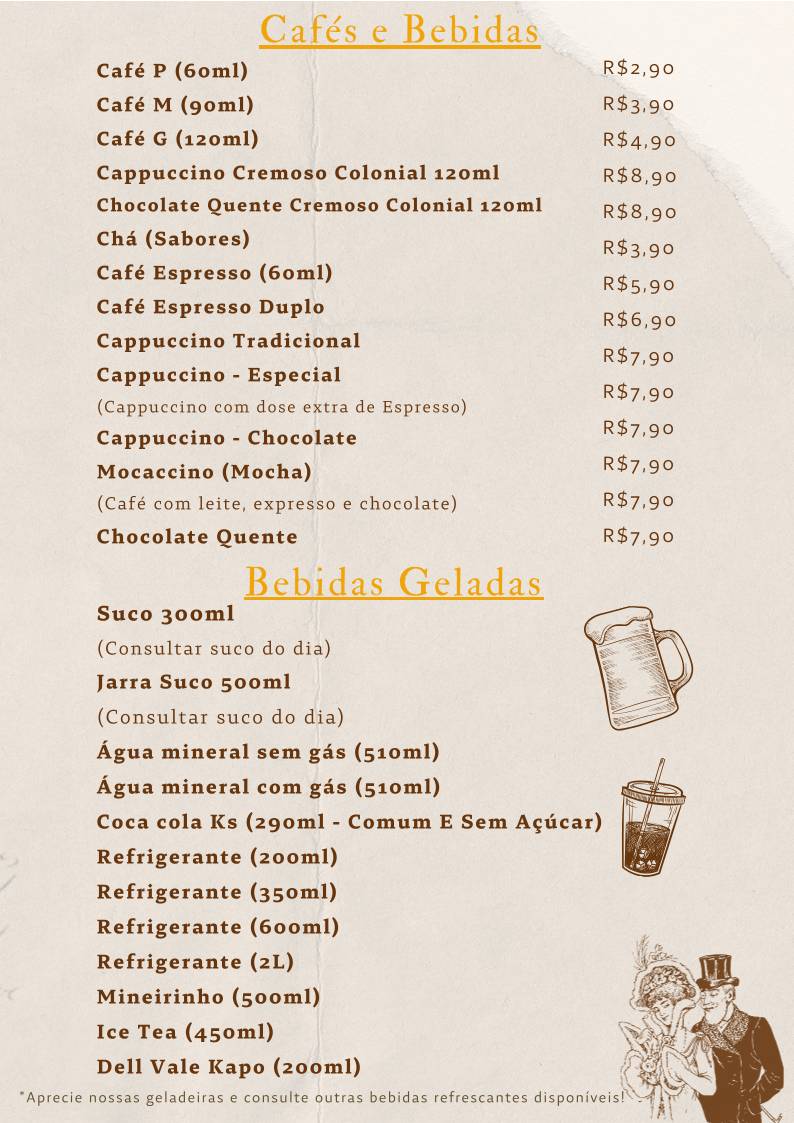 Padaria Colonial em Petrópolis cardápio