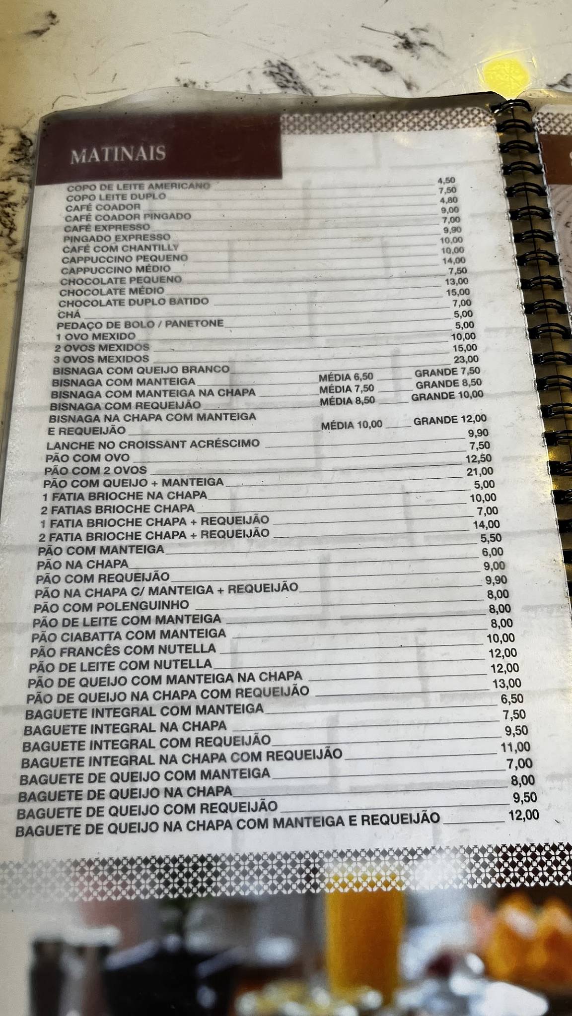 Padaria Juriti cardápio