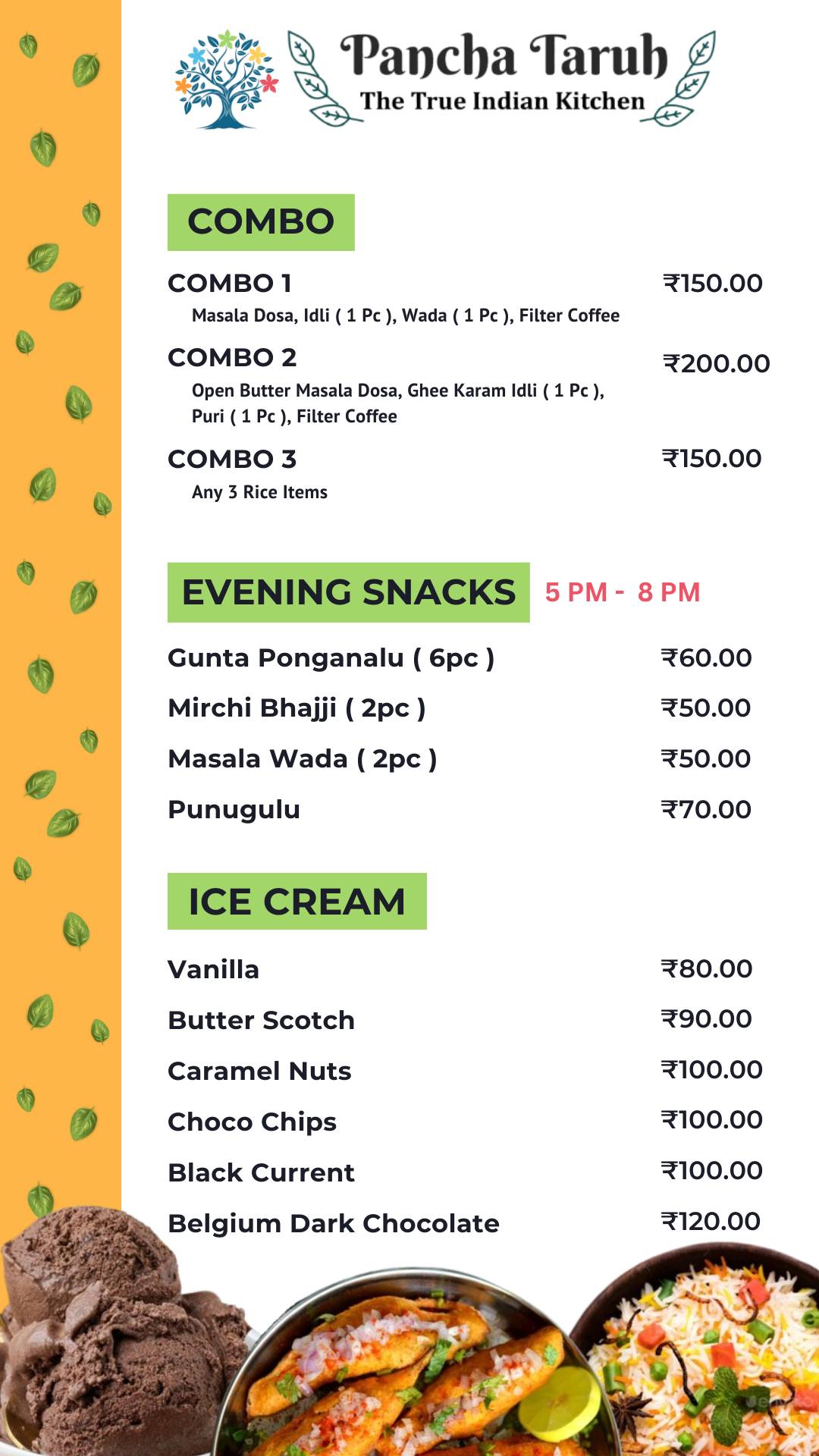 Pancha Taruh - The True Indian Kitchen menu