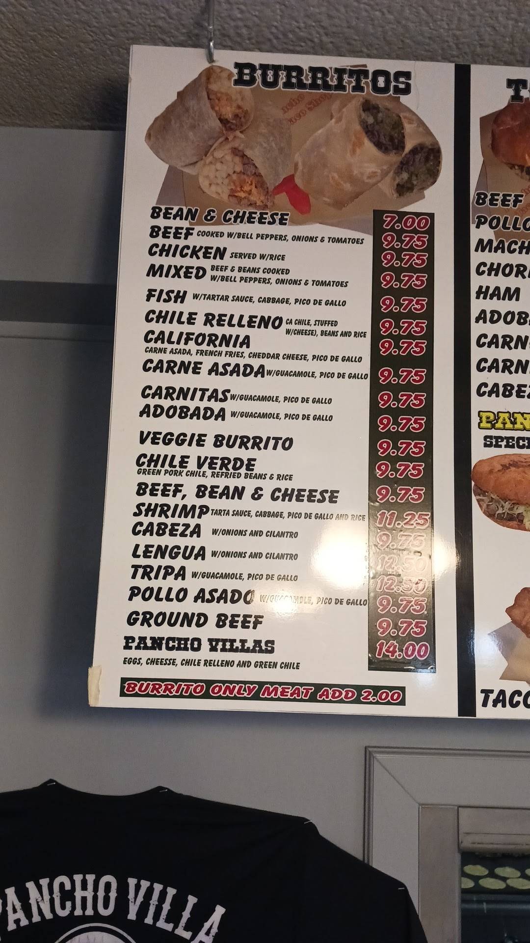 Menu at Pancho Villa's Taco Shop restaurant, Lake Havasu City