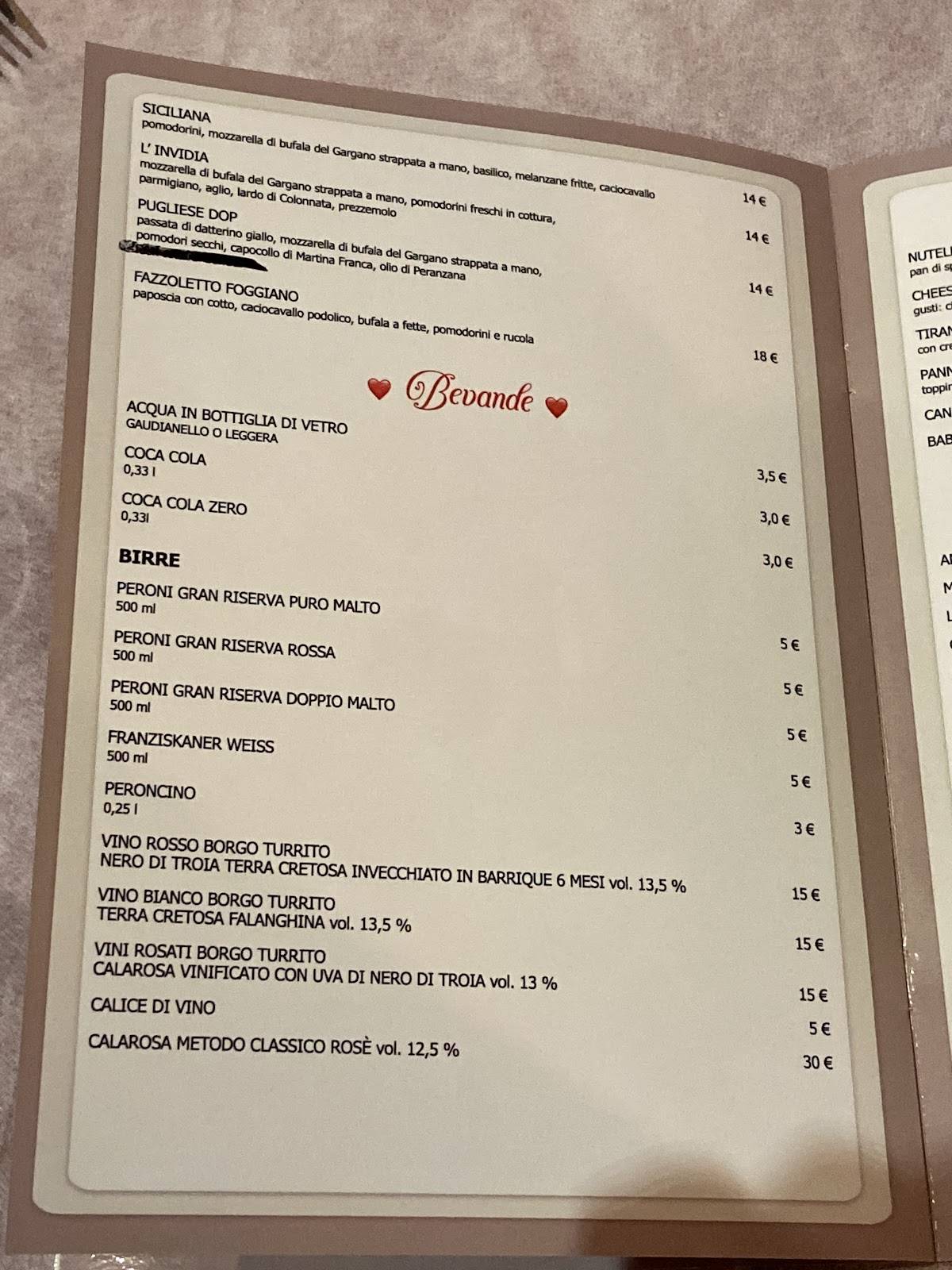 Menu di Pane e Salute Foggia 