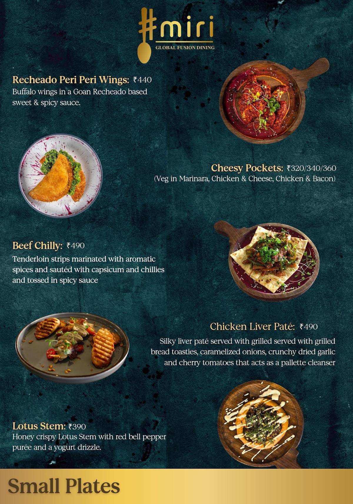 Miri Global Fusion Dining Miramar, Panjim menu