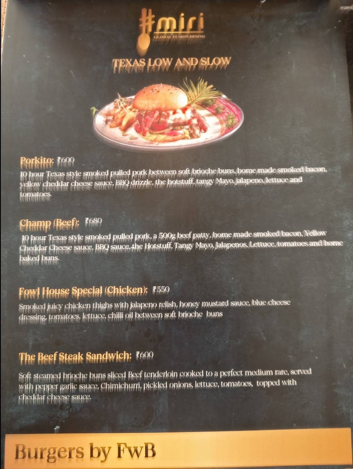 Miri Global Fusion Dining Miramar, Panjim menu