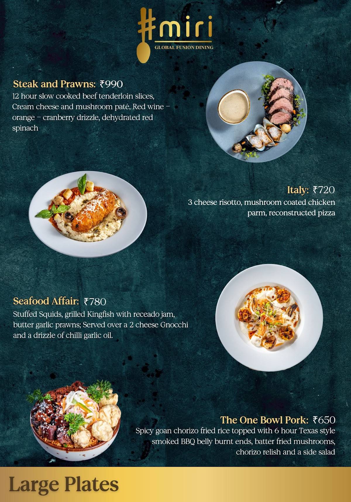 Miri Global Fusion Dining Miramar, Panjim menu