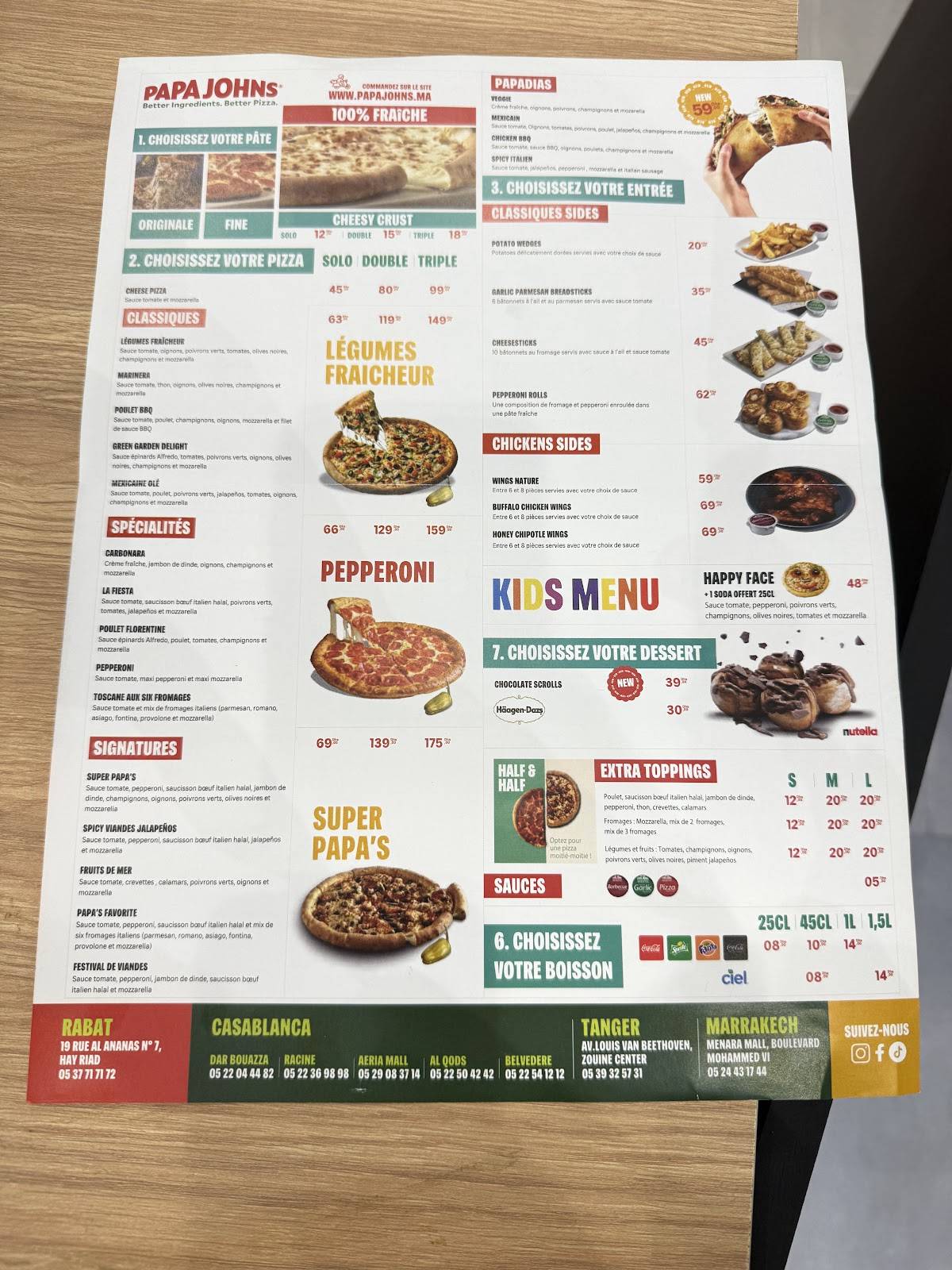 Menu de Papa John's