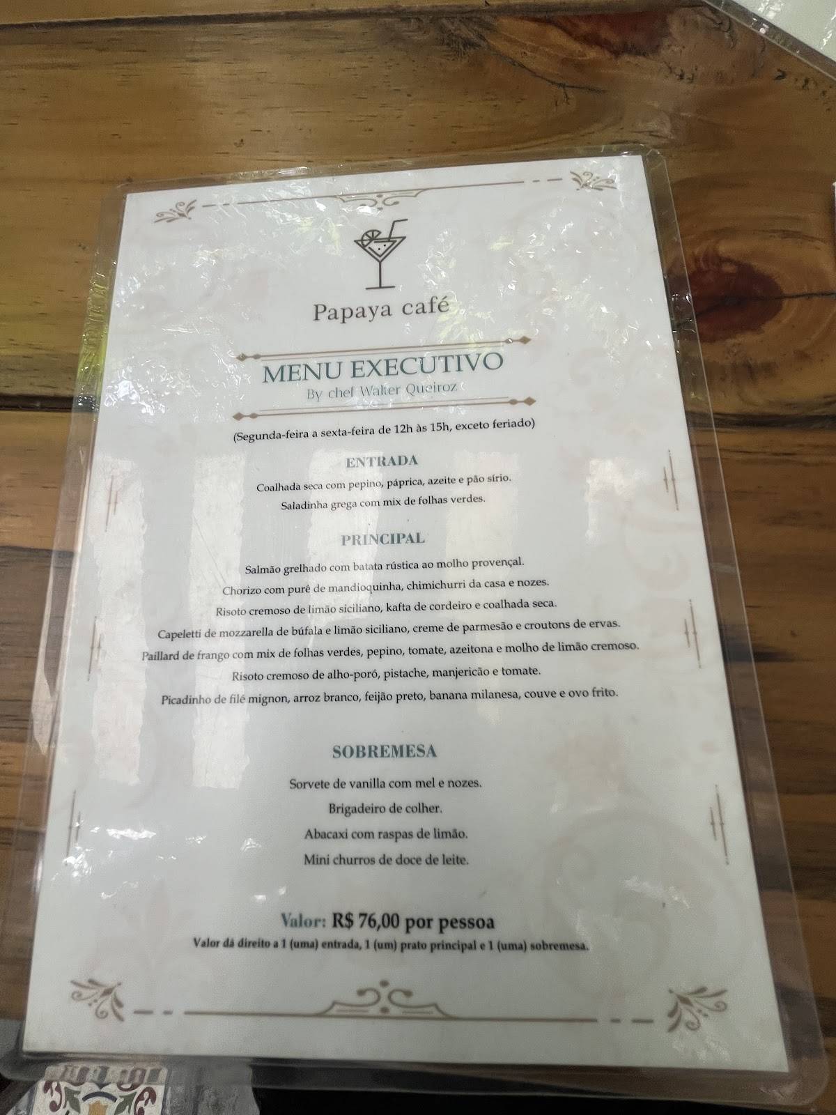 Papaya Café cardápio