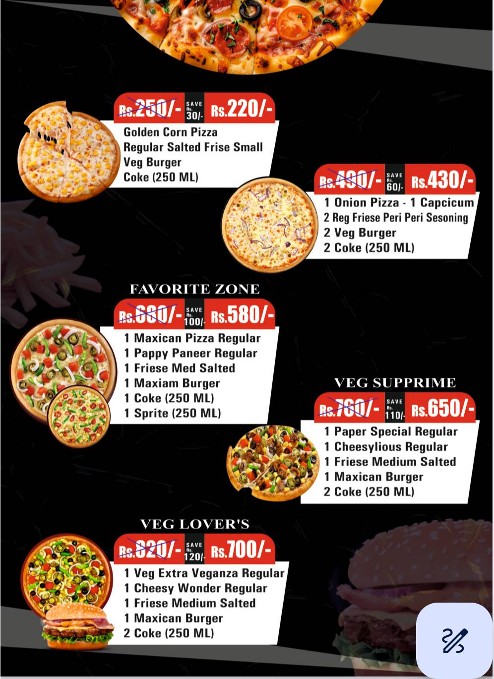 Paper Pizza menu