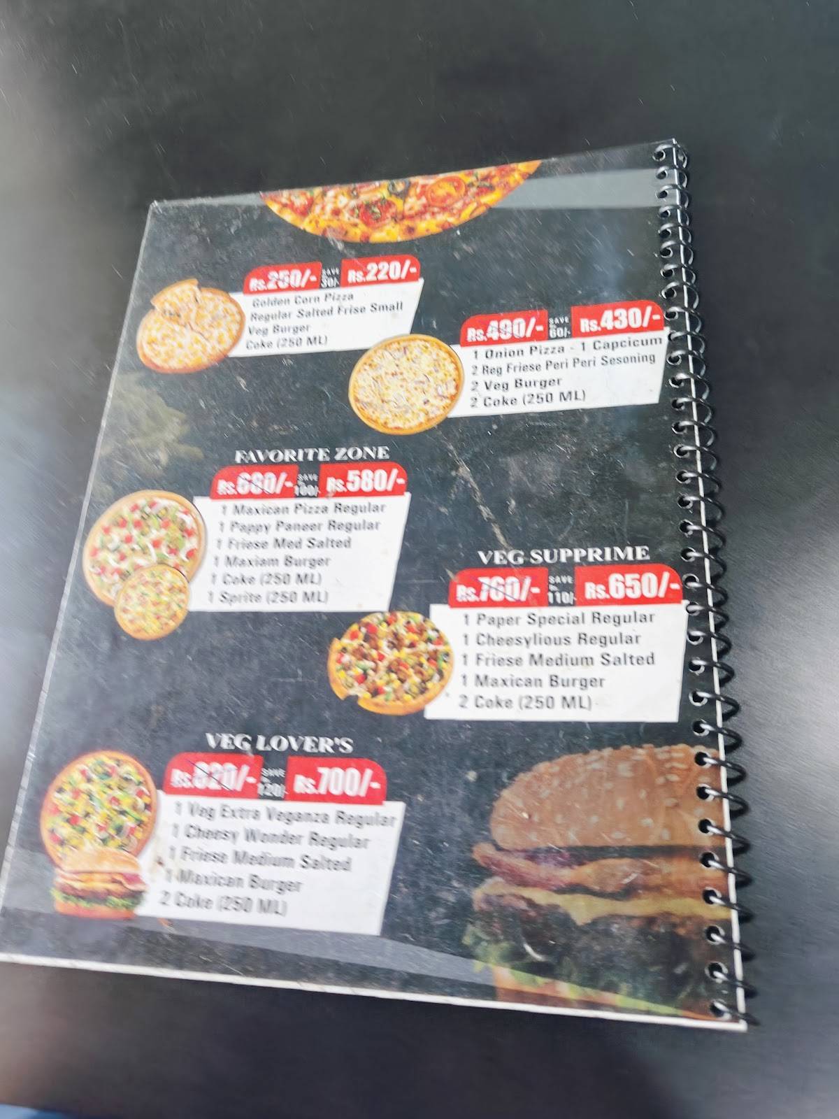 Paper Pizza menu