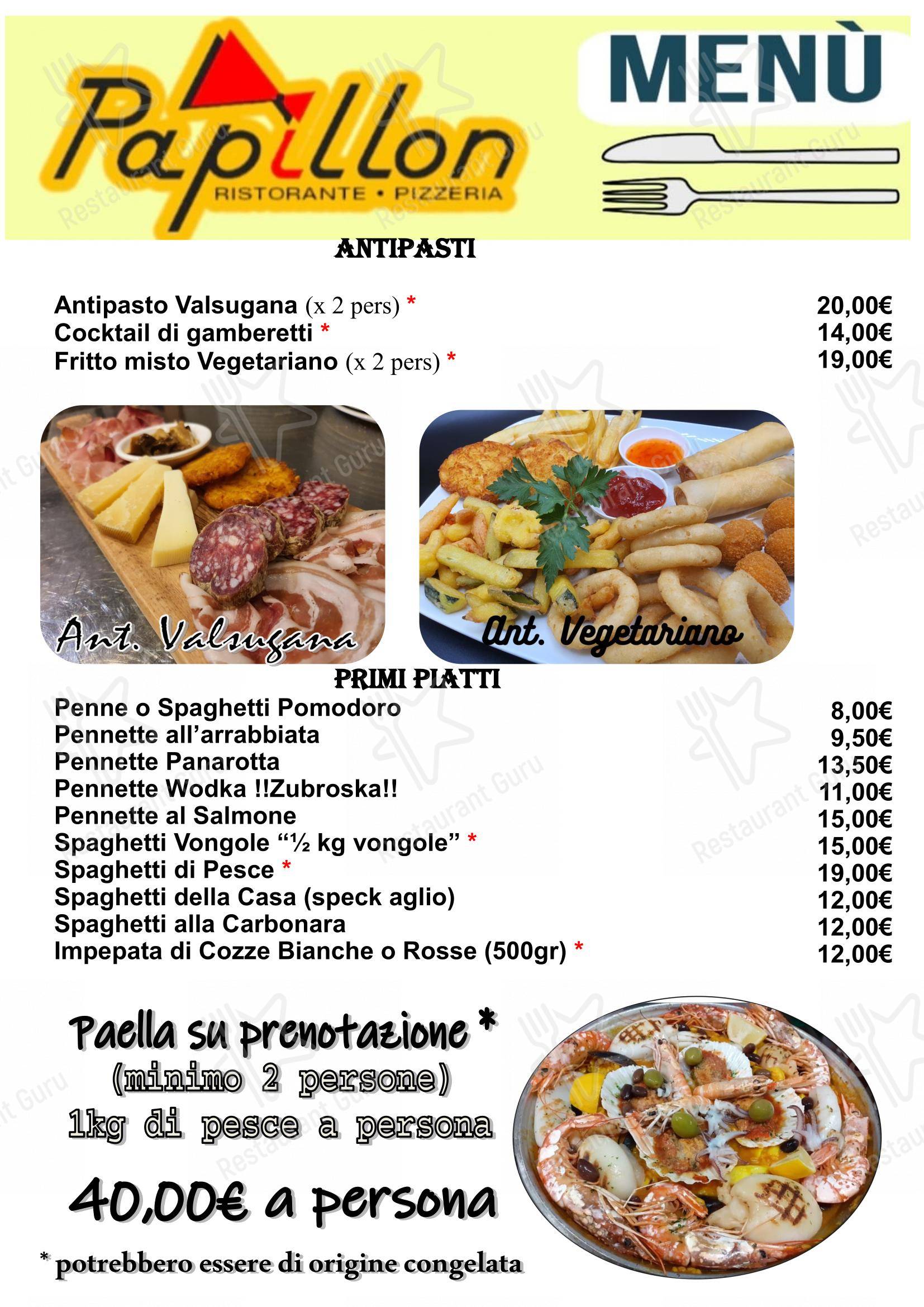 Menu di Papillon - Menu
