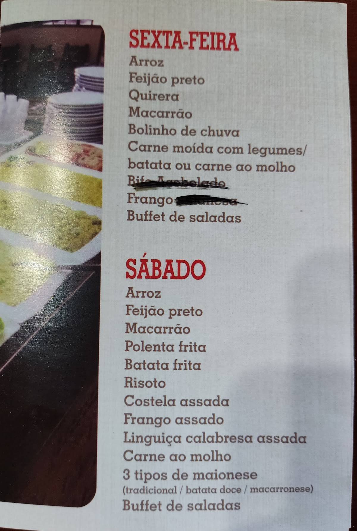 Parada 1 cardápio