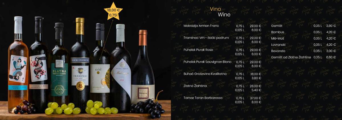 Menu di Paradajz club Malinska 