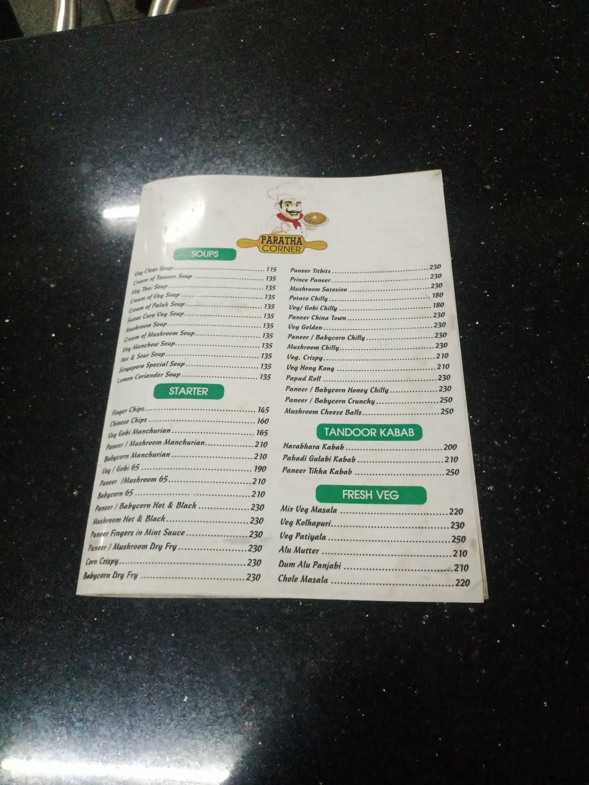 Paratha Corner Pure Veg menu