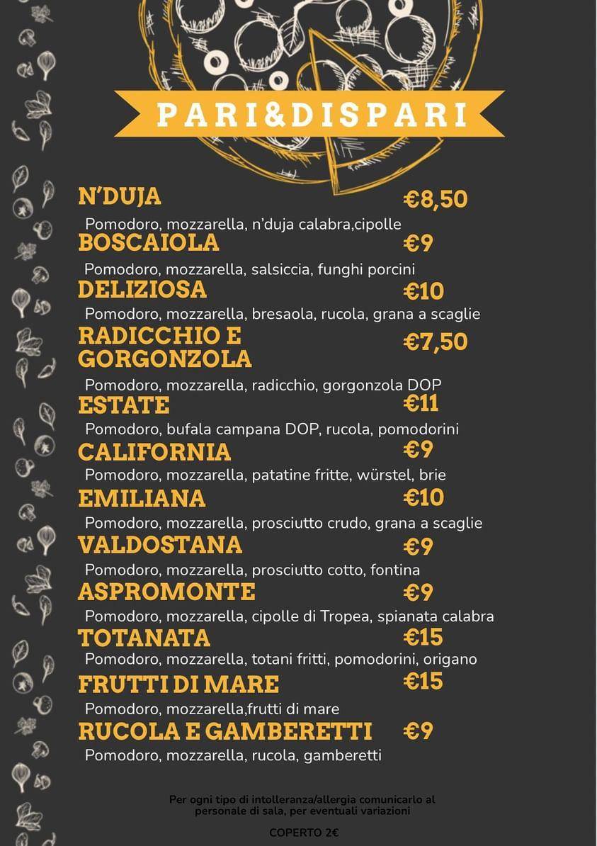 Menu di Pizzeria Pari & Dispari 