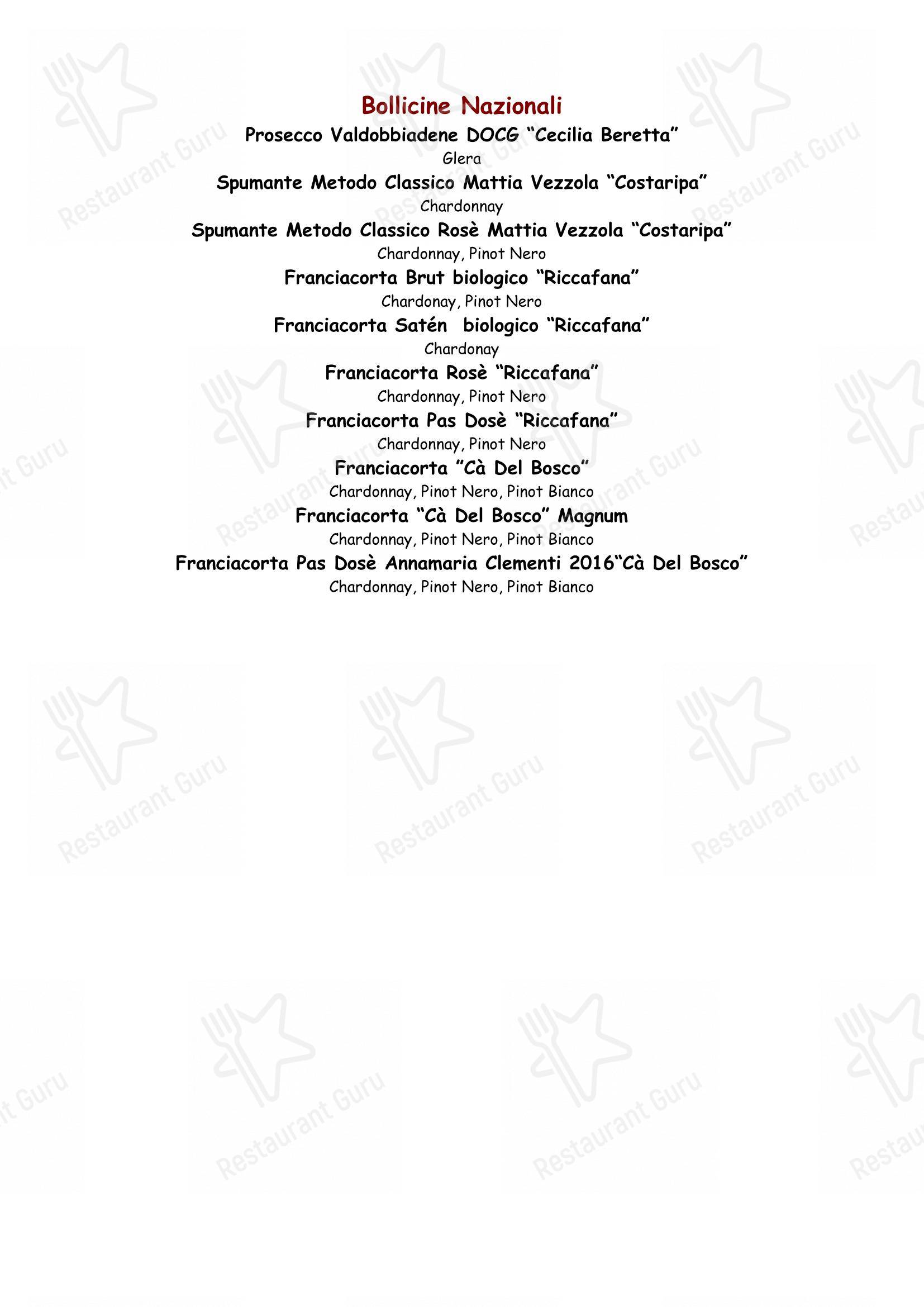 Menu di Parioli - Ristorante Romano a Milano - Menu bar